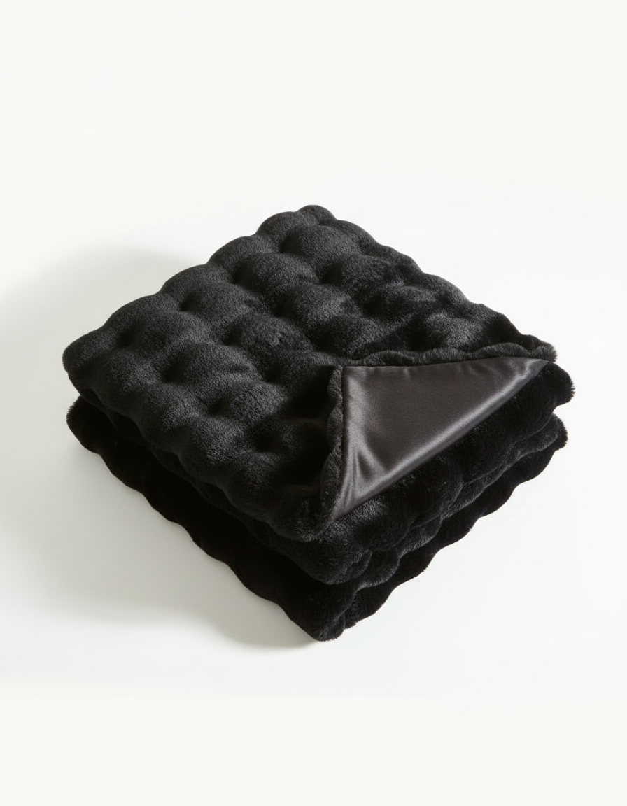 Fluffy Plaid met Structuur – Zachte Fleece Deken Zwart