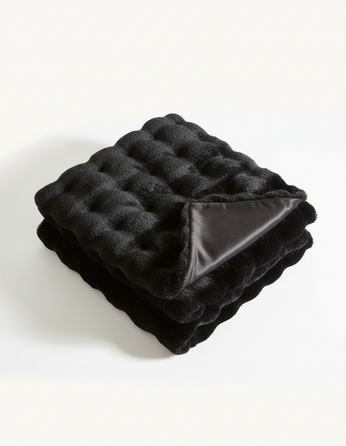 Fluffy Plaid met Structuur – Zachte Fleece Deken Zwart