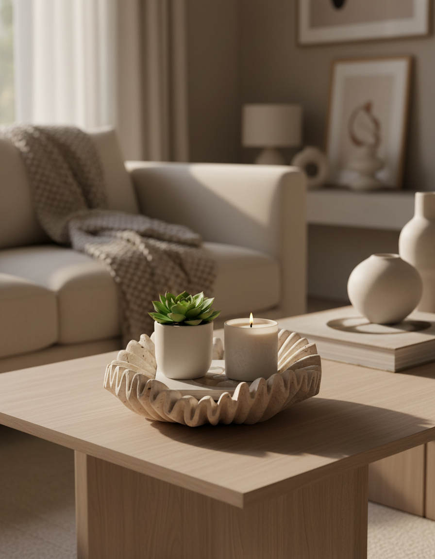 Marmeren Plateau – Wabi-Sabi Stijl Beige Retro Decoratief Dienblad