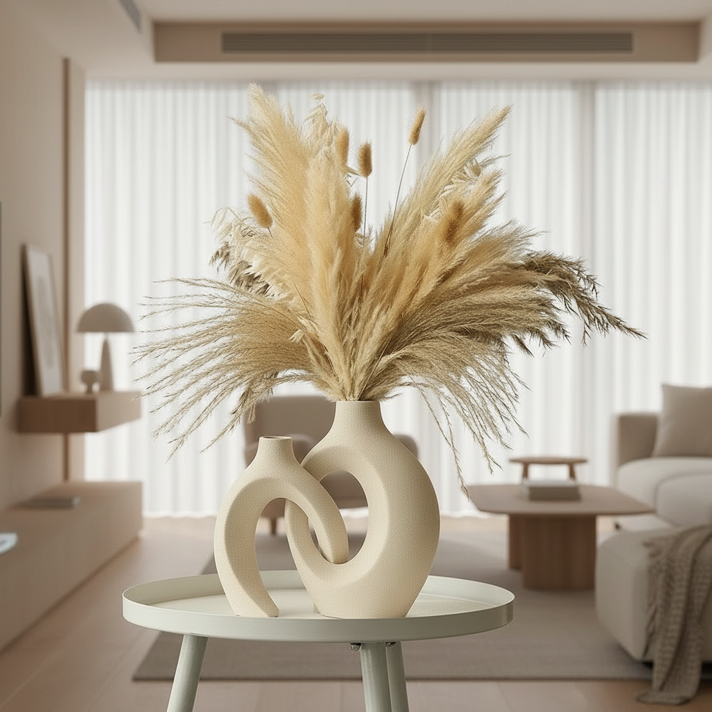 Set van 2 Keramische Japandi Vazen – Donut Vaas Klein & Groot – Moderne Decoratie