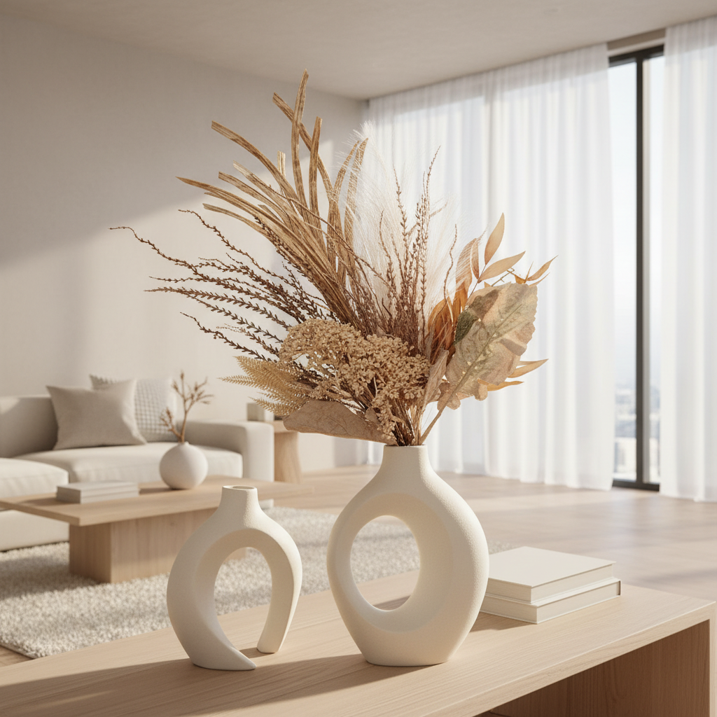 Set van 2 Keramische Japandi Vazen – Donut Vaas Klein & Groot – Moderne Decoratie