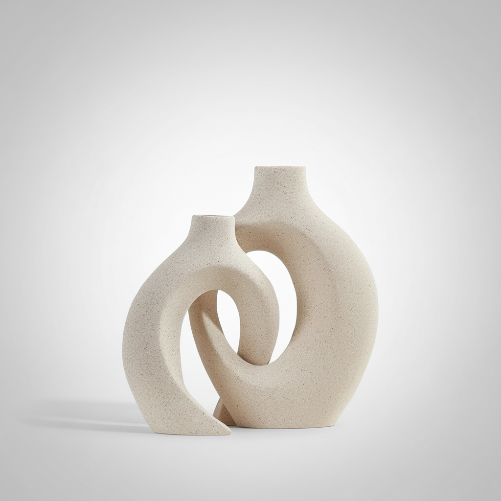 Set van 2 Keramische Japandi Vazen – Donut Vaas Klein & Groot – Moderne Decoratie