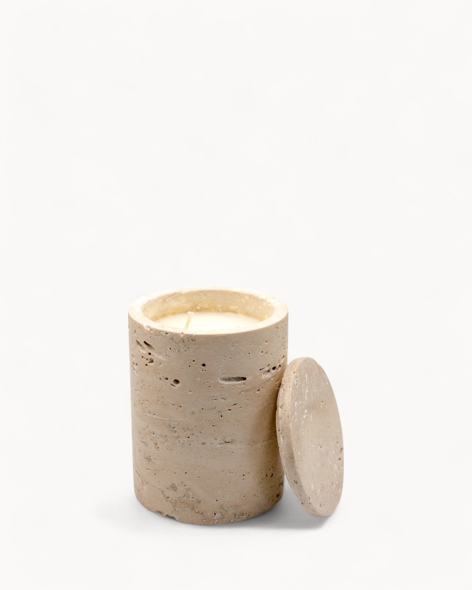 Travertin Marmeren Kaars – Natuur Beige Pot – Handgemaakt-Kaars-Maeviaz-Maeviaz