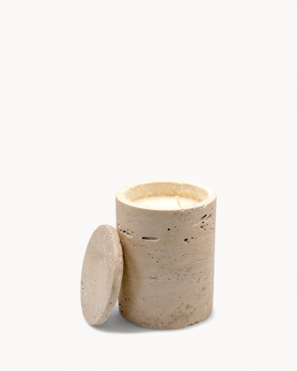 Travertin Marmeren Kaars – Natuur Beige Pot – Handgemaakt-Kaars-Maeviaz-Maeviaz