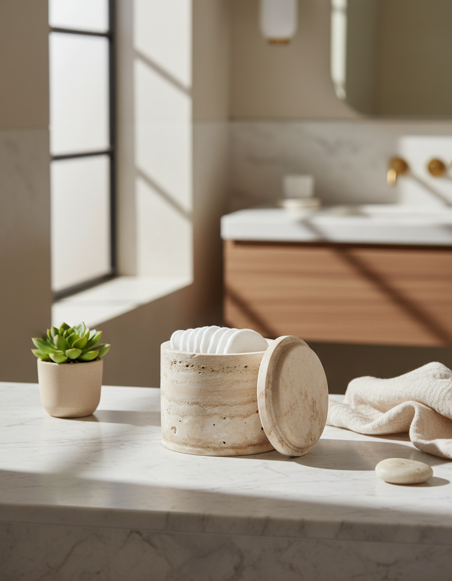 Travertin Natuursteen – Ronde Bewaarpotten van Marmer – Keukenopbergers