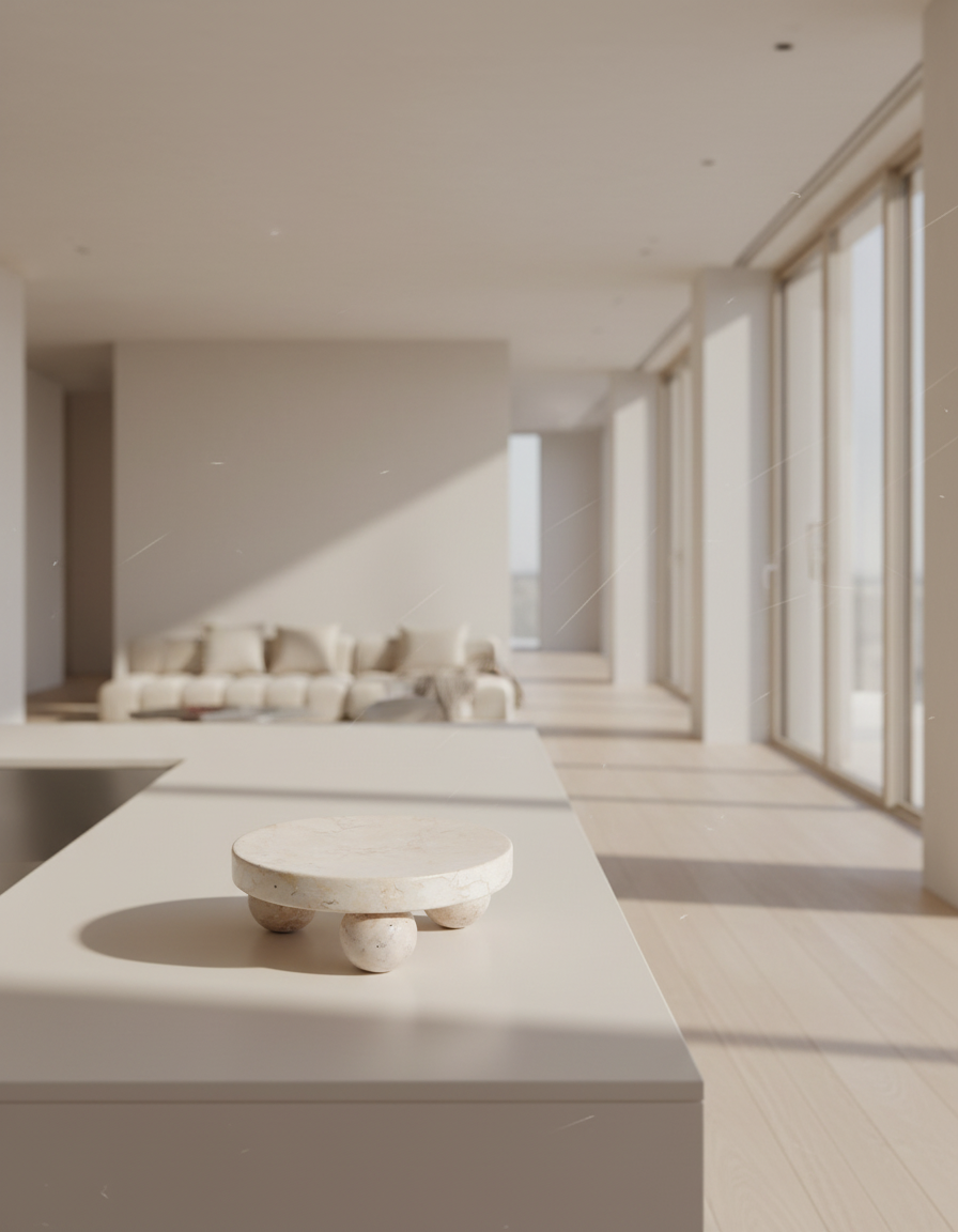 Wabi-Sabi Marmeren Plateau – Beige Rond – Decoratief Plateau