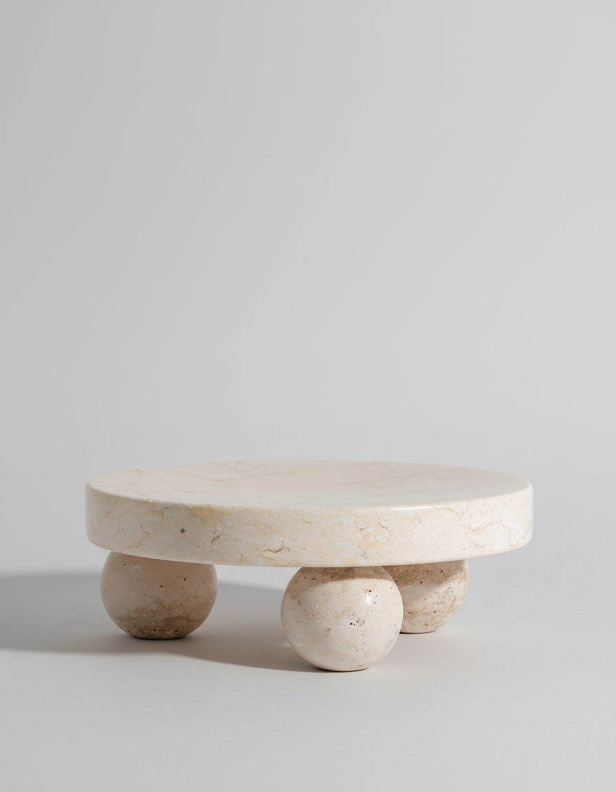 Wabi-Sabi Marmeren Plateau – Beige Rond – Decoratief Plateau