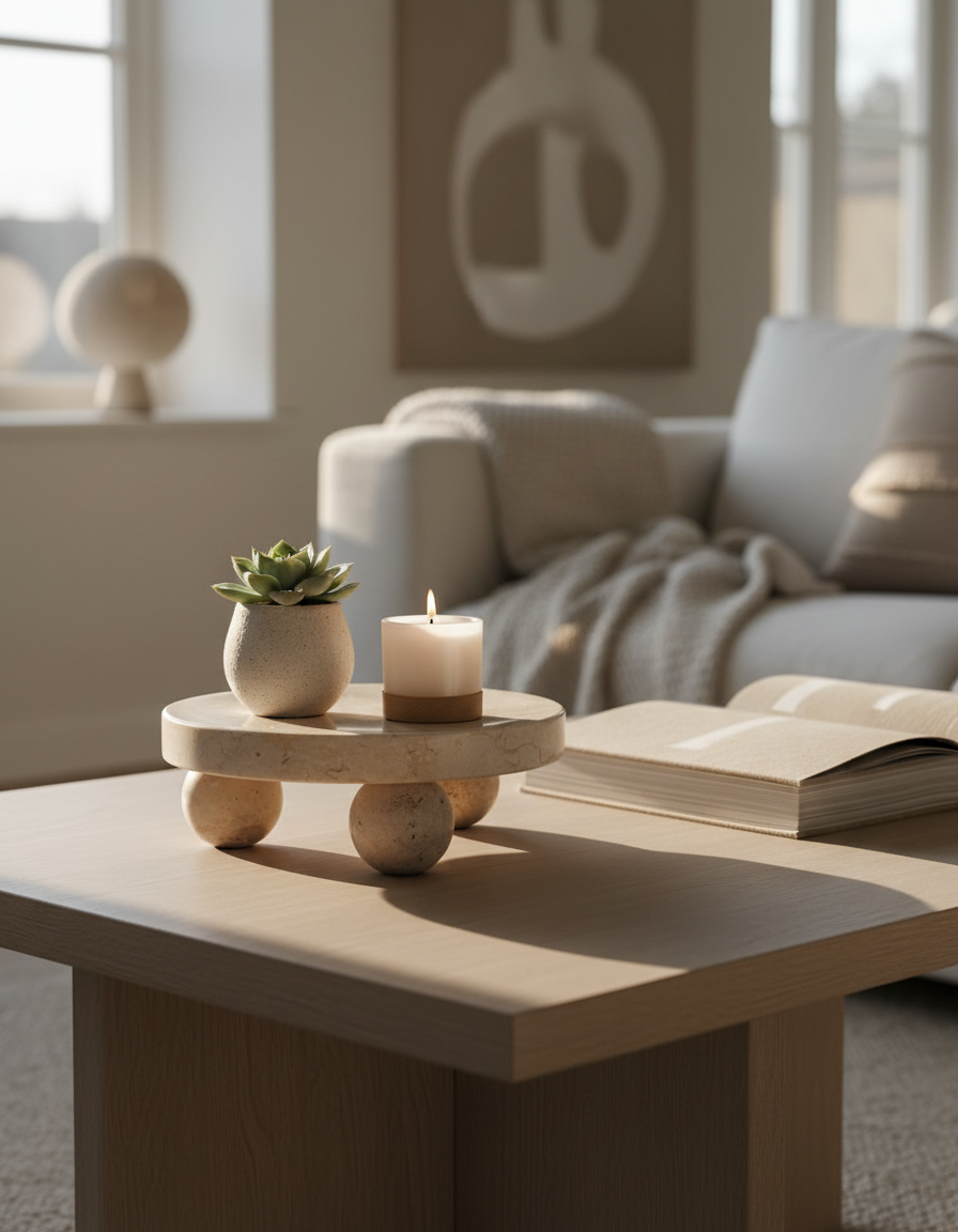 Wabi-Sabi Marmeren Plateau – Beige Rond – Decoratief Plateau